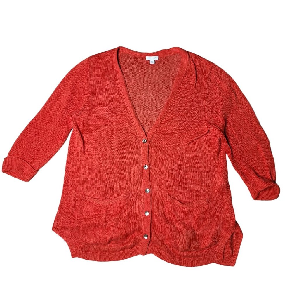 J Jill linen blend boyfriend button up cardigan v neck sweater Sz M light weight